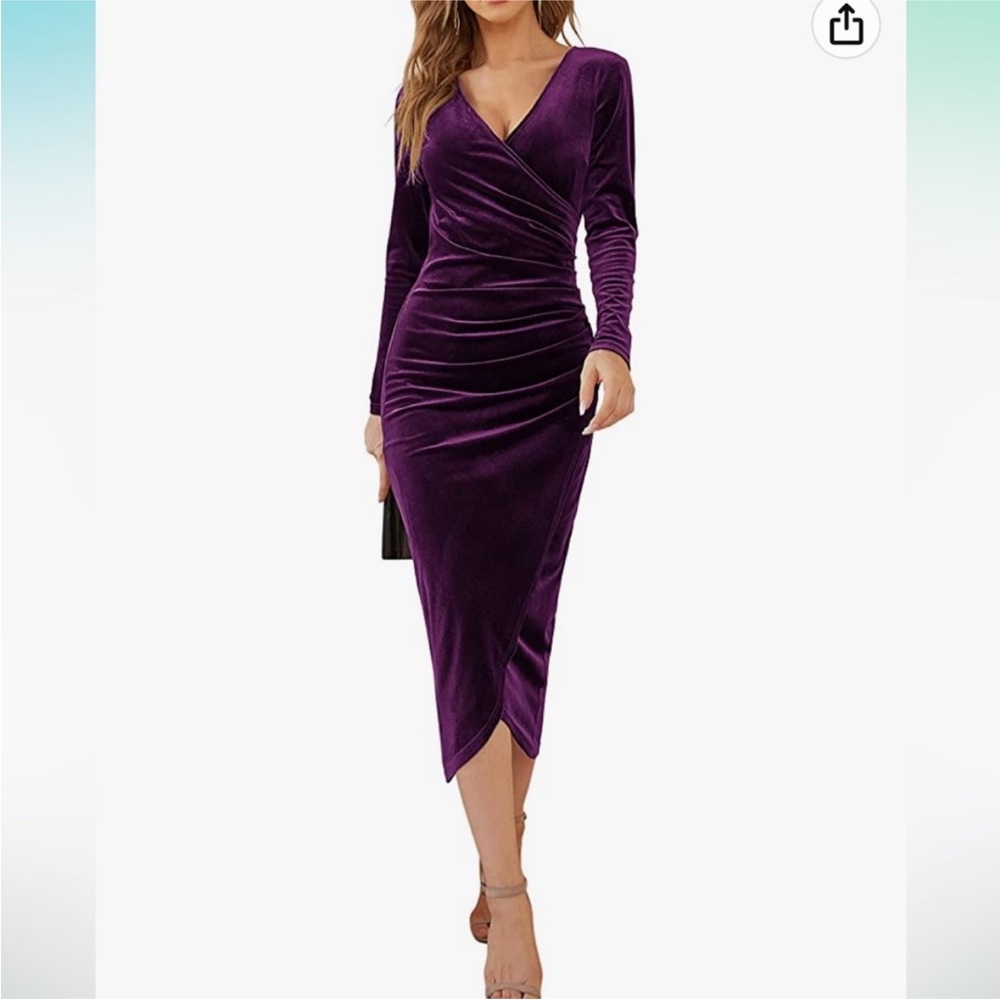 Elegant Purple Velvet Wrap Dress